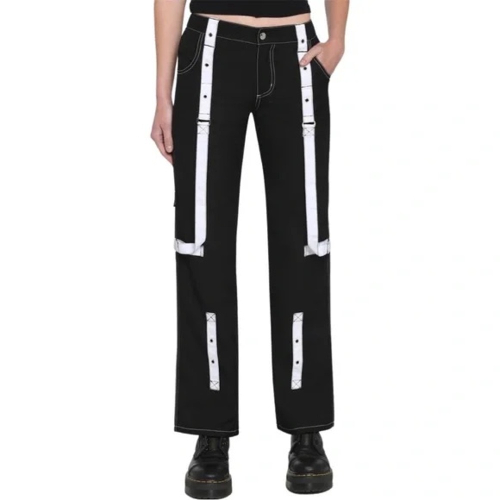 NWT Royal Bones by Daang Tripp Black and White Bondage Goth Wide Leg Pants Sz 9